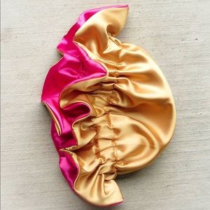 Hot Pink and Gold Satin Reversible Bonnet